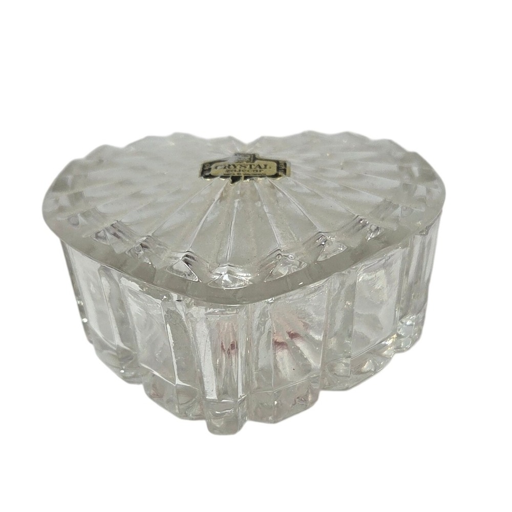 Crystal Zajecar Heart Trinket Box Clear Lead Crystal Lid Vintage Grandma Core